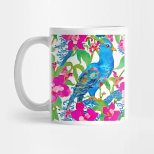 Chinoiserie blue bird and hot pink orchids Mug